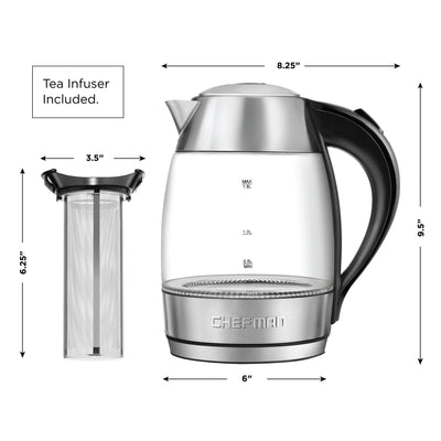 Chefman 1.8L Glass Electric Tea Kettle with Removable Tea Infuser (Refurbished)