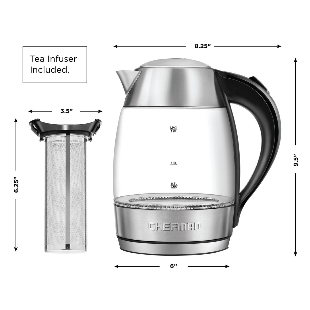 Chefman 1.8 Liter Glass Electric Tea Kettle with Removable Tea Infuser(Open Box) - VMInnovations