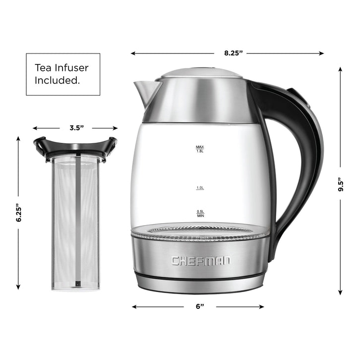 Chefman 1.8 Liter Glass Electric Tea Kettle with Removable Tea Infuser(Open Box) - VMInnovations