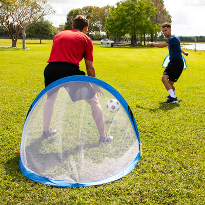 Training Equipment Pair of 4 Foot Pop Up Soccer Goals with Disc Cones, Blue