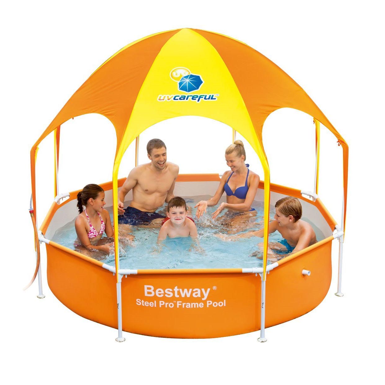 Bestway Kids Play Pool w/ UV Canopy and Swimline 4' Telescopic Pool Skimmer Net