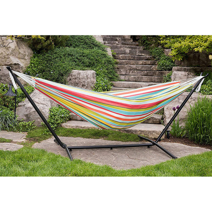 Vivere Double Polyester Easy Assemble Outdoor Hammock with Steel Stand, Ciao