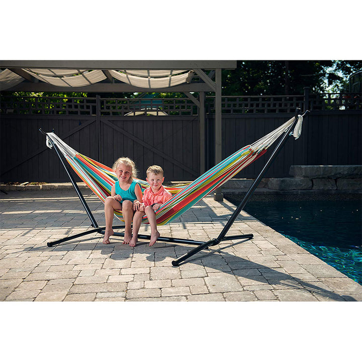 Vivere Double Polyester Easy Assemble Outdoor Hammock with Steel Stand, Ciao