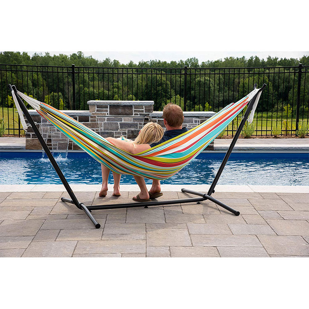 Vivere Double Polyester Easy Assemble Outdoor Hammock with Steel Stand, Ciao