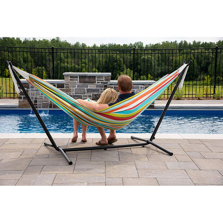 Vivere Double Polyester Easy Assemble Outdoor Hammock with Steel Stand, Ciao