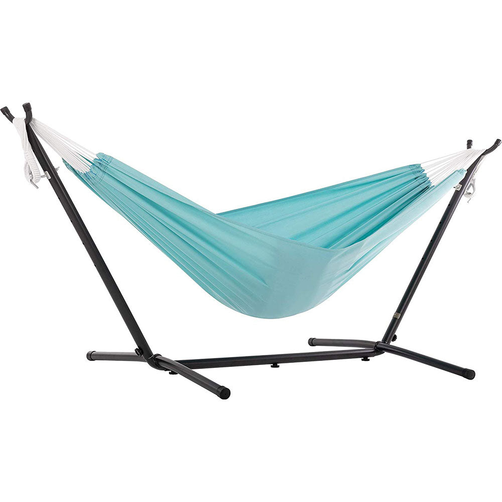 Vivere Double Polyester All Weather Hammock, Steel Stand Frame, Aqua (Open Box)