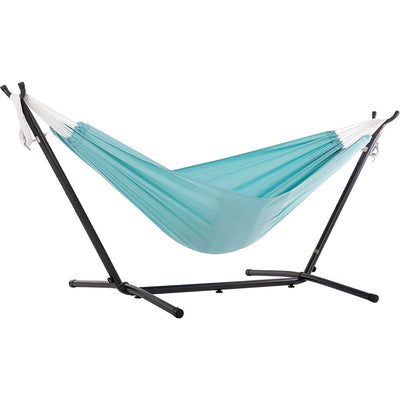 Vivere Double Polyester All Weather Hammock, Steel Stand Frame, Aqua (Open Box)