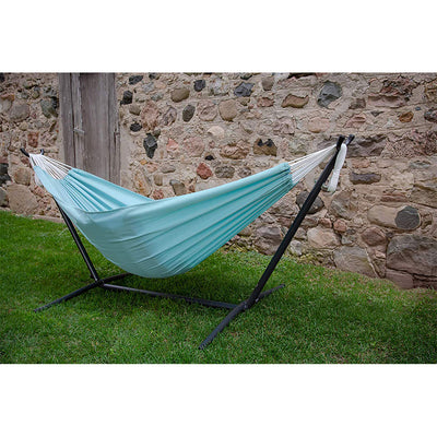 Vivere Double Polyester All Weather Hammock, Steel Stand Frame, Aqua (Open Box)