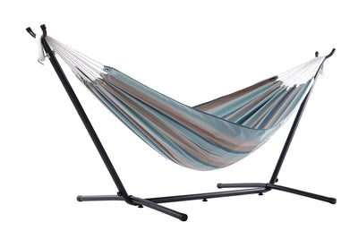 Vivere Brazilian Style Double Hammock with Steel Stand, Gateway Mist (Open Box)
