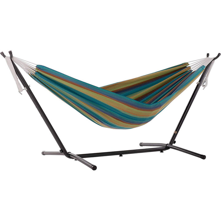 Vivere Brazilian Style Sunbrella Outdoor Double Hammock with Steel Stand, Lagoon