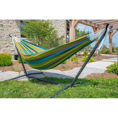 Vivere Brazilian Style Sunbrella Double Hammock with Steel Stand (Open Box)