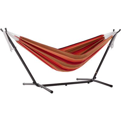 Vivere Brazilian Style Sunbrella Double Hammock with Steel Stand Combo, Sunset - VMInnovations