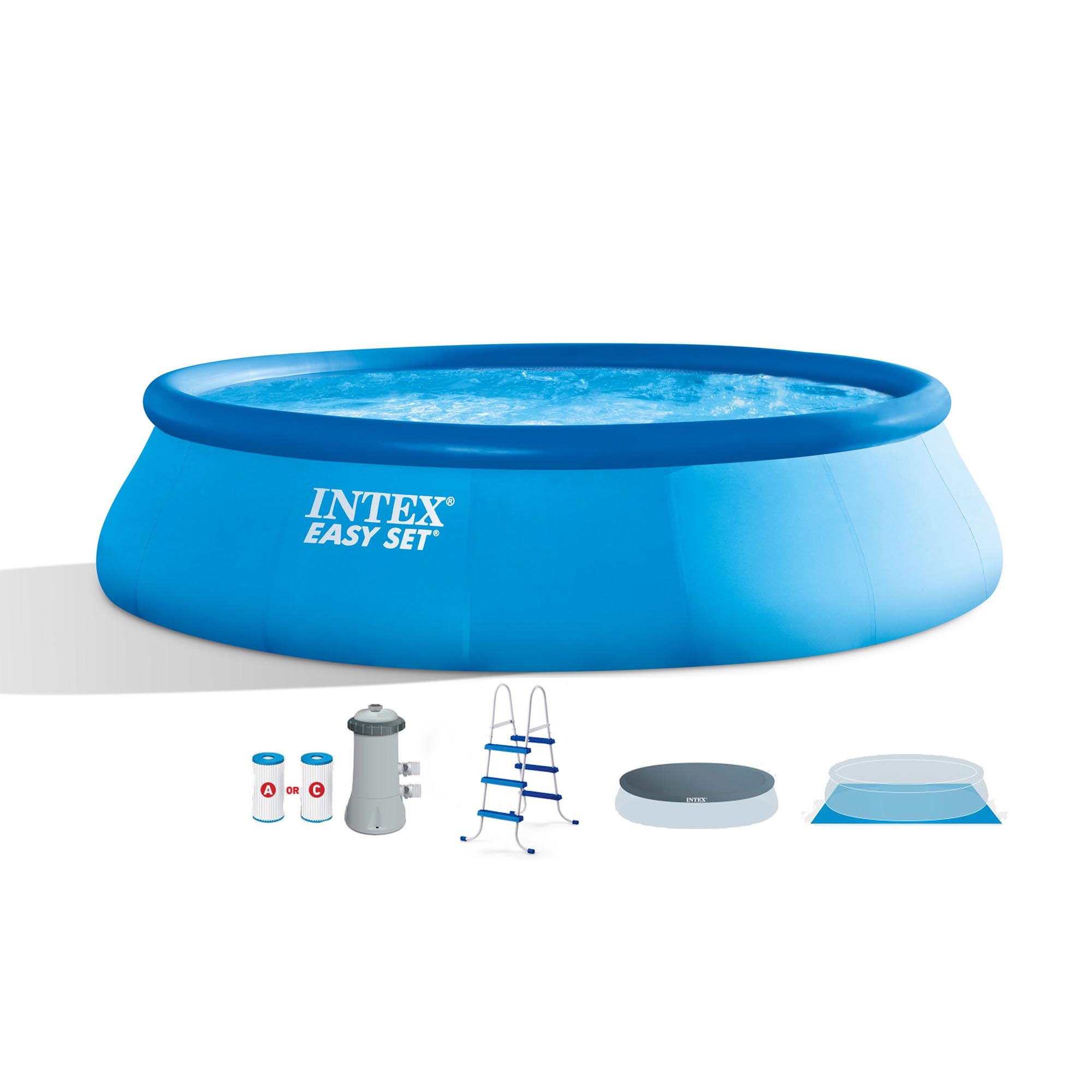 Intex 15’x42” Swimming Pool with Ladder & Pump (2 Pack) & 15’ Pool Debris Cover