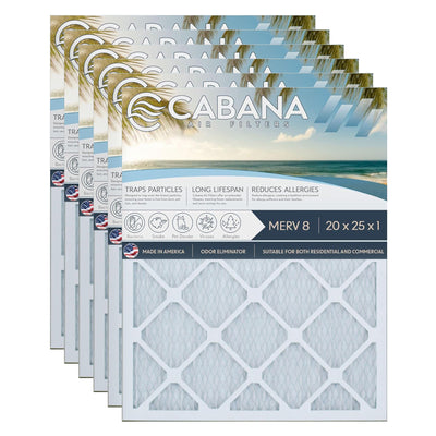 Cabana Air Filters 6pk HVAC Furnace Air Filters, MERV 8, 20 x 25 x 1, (Open Box)