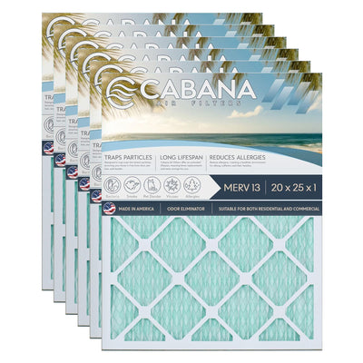 Cabana Air Filters 6pk HVAC Furnace Air Filters, MERV 13, 20 x 25 x 1 (Open Box)