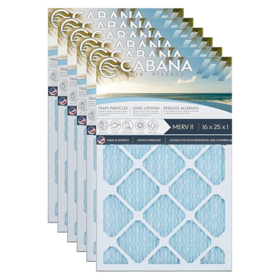 Cabana Air Filters 6pk HVAC Furnace Air Filters, MERV 11, 16 x 25 x 1 (Open Box) - VMInnovations