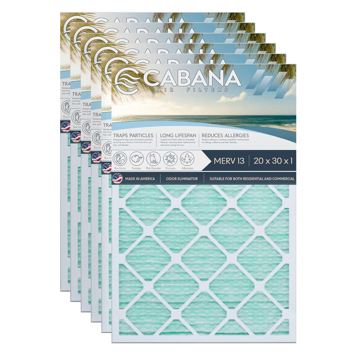 Cabana Air Filters 6 Pack HVAC Furnace Air Filters, MERV 13, 20 x 30 x 1, White