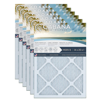 Cabana Air Filters 6 Pack HVAC Furnace Air Filters, MERV 8, 14 x 20 x 1, White - VMInnovations