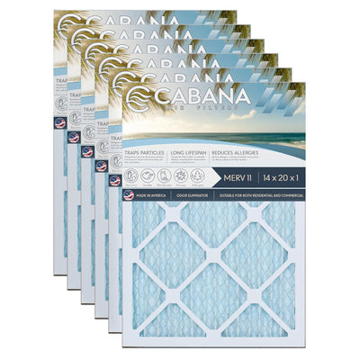 Cabana Air Filters 6 Pack HVAC Furnace Air Filters, MERV 11, 14 x 20 x 1, White - VMInnovations