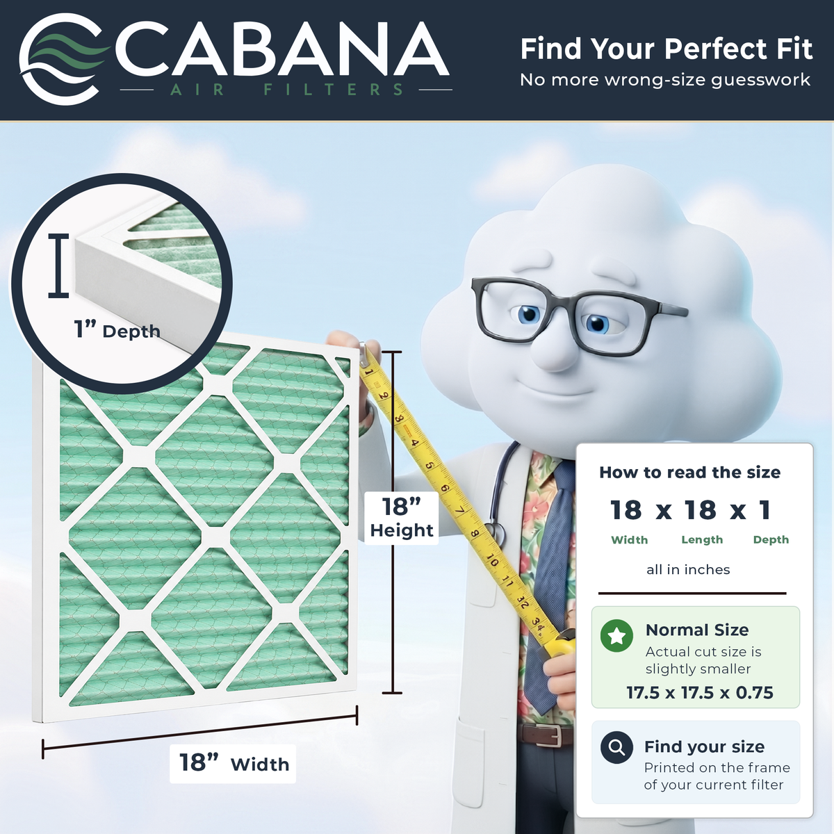 Cabana Air Filters 6 Pack HVAC Furnace Air Filters, MERV 13, 18 x 18 x 1, White