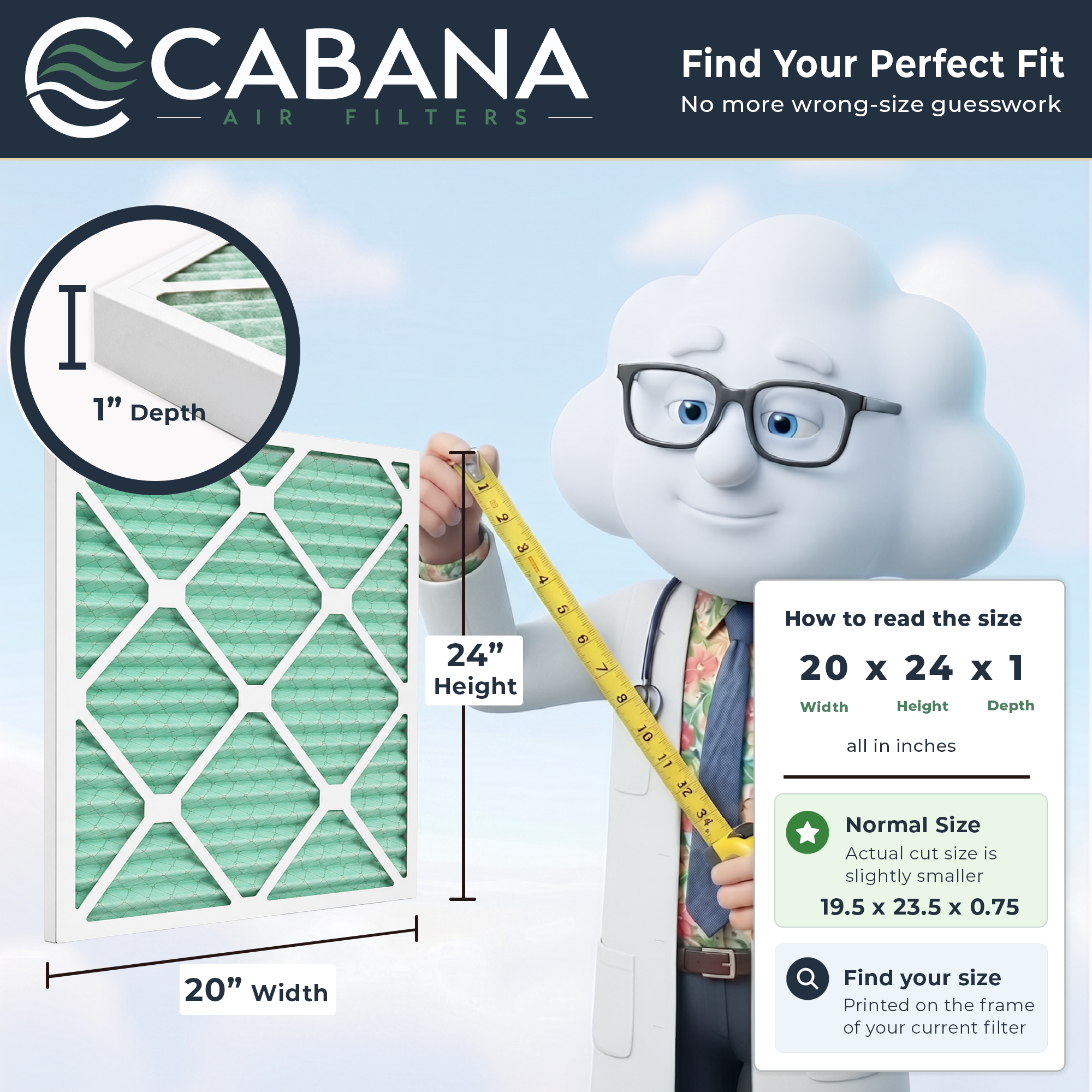 Cabana Air Filters 6 Pack HVAC Furnace Air Filters, MERV 13, 20 x 25 x 1, White