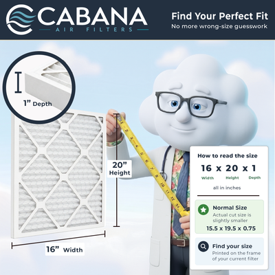 Cabana Air Filters 6 Pack HVAC Furnace Air Filters, MERV 8, 16 x 20 x 1, White