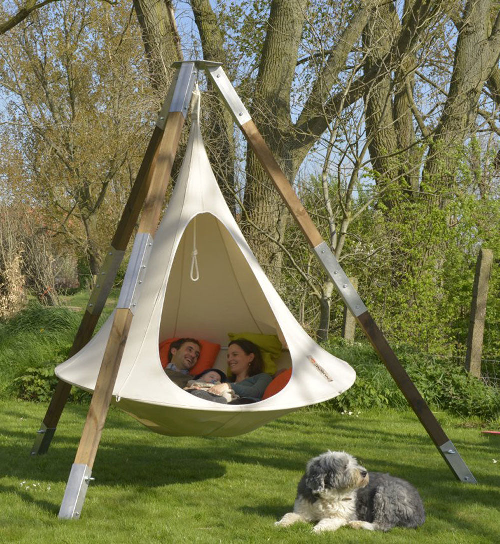 Vivere All Weather Polyester and Cotton Double Hammock Cacoon, Natural White - VMInnovations