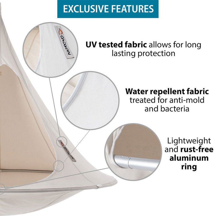 Vivere Polyester and Cotton Double Hammock Cacoon, Natural White (Used)