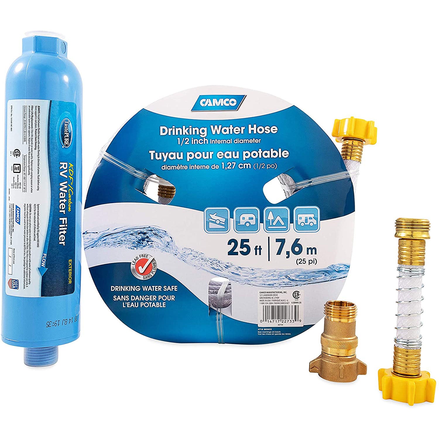 Camco 40010 Marine RV Camper Trailer Fresh Water Hose and Filter Filtration Kit - VMInnovations