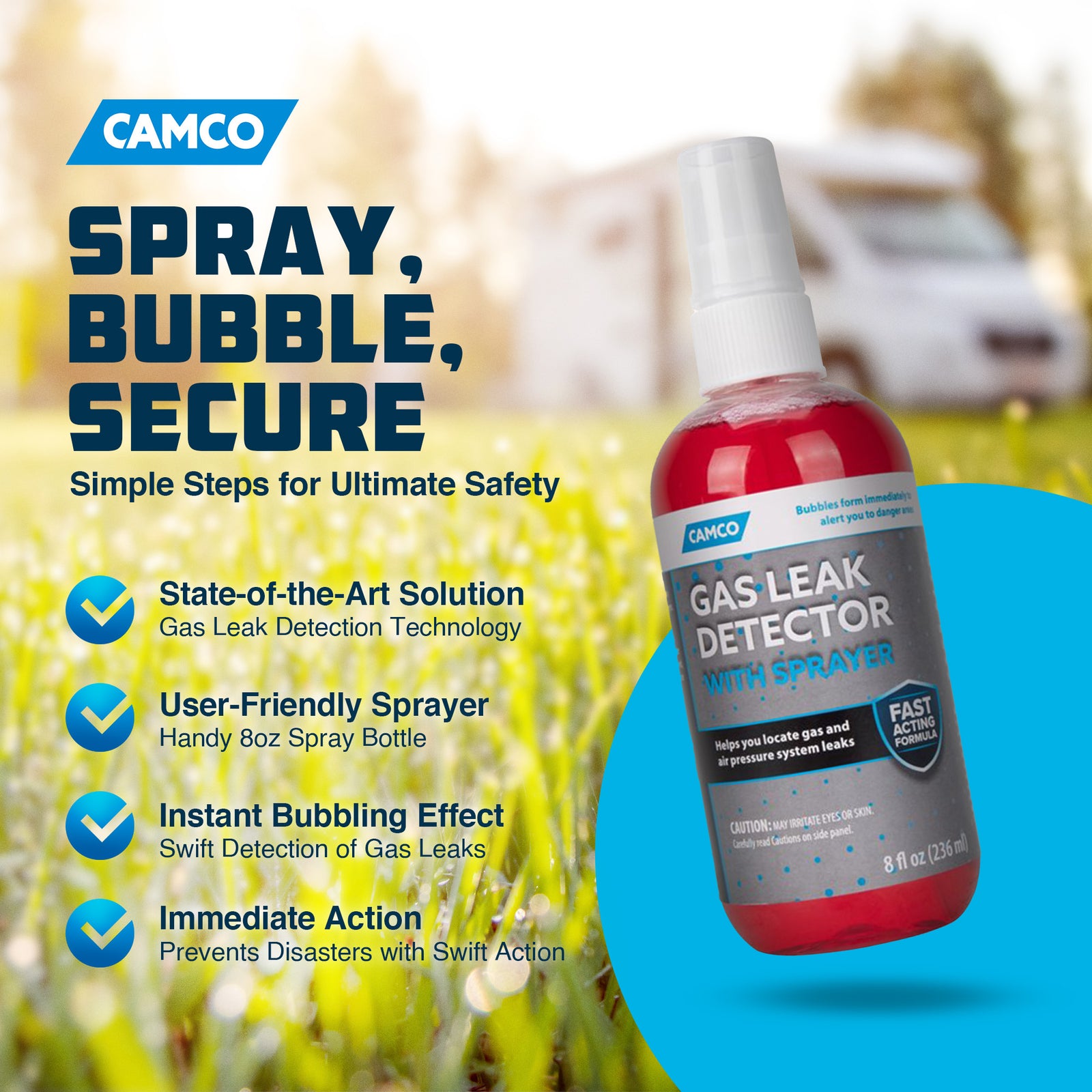 Camco RV Gas Leak Detector with Sprayer for Propane Gas Lines, 8 Ounce Bottle - VMInnovations