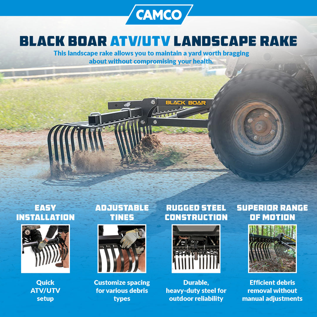 Camco Black Boar ATV/UTV Implement Custom Outside Vehicle Landscape Rake Tool