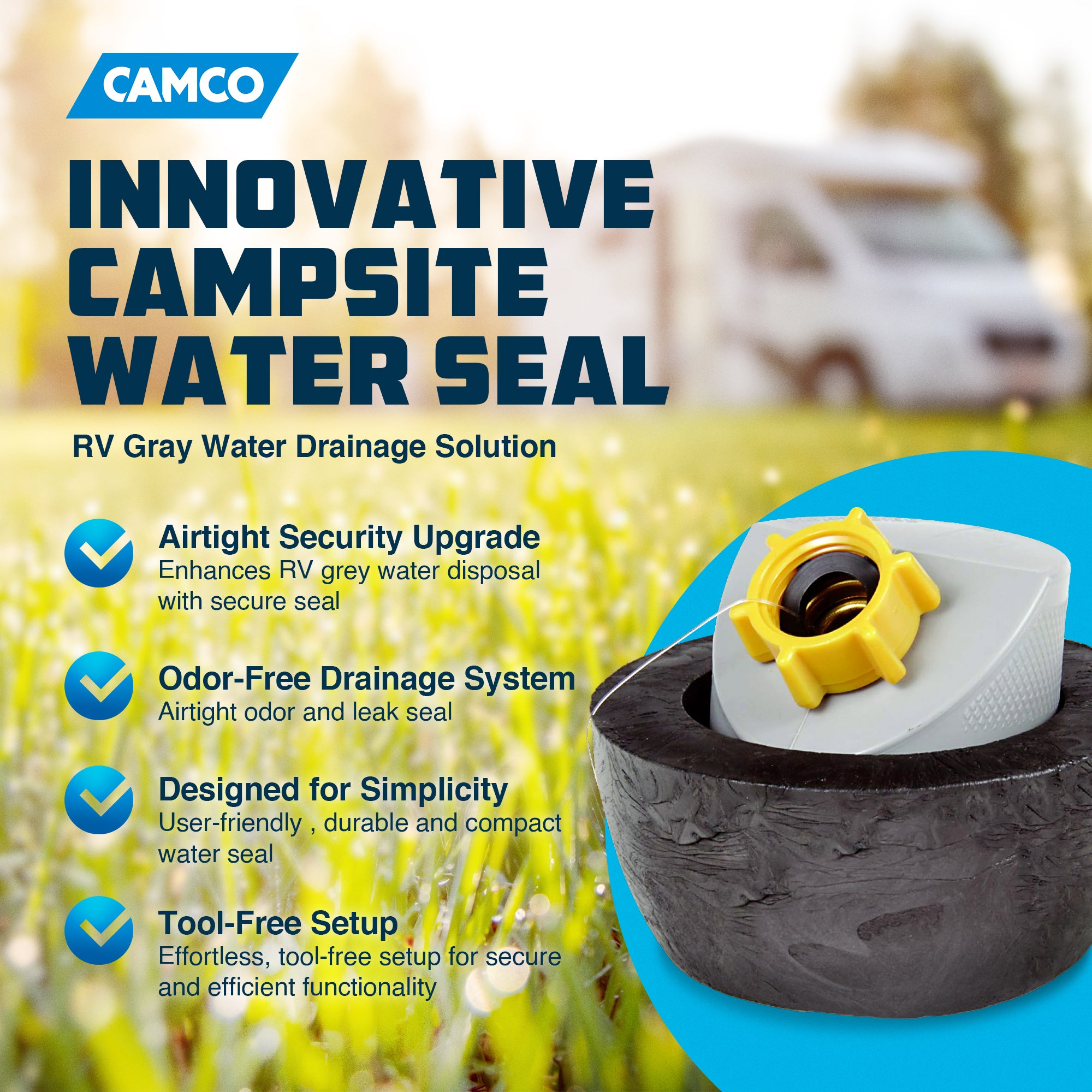 Camco Easy Airtight Grey Water Seal Sewer Fitting for RV Grey Water(Open Box) - VMInnovations