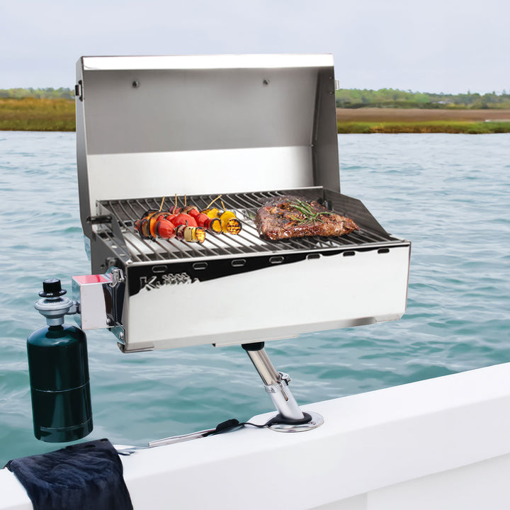 Camco Kuuma Stow N Go 125 Stainless Steel Gas Grill with Pedestal Mount, Silver