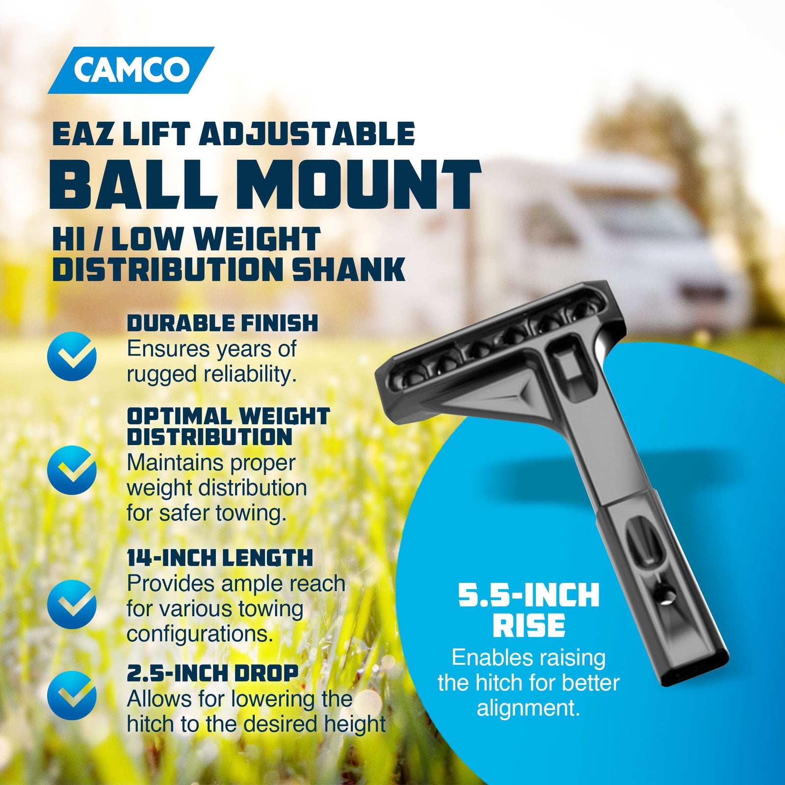 Camco EAZ Lift 14 x 2.5 x 5.5 inch RV Weight Distribution Steel Shanks, Black - VMInnovations
