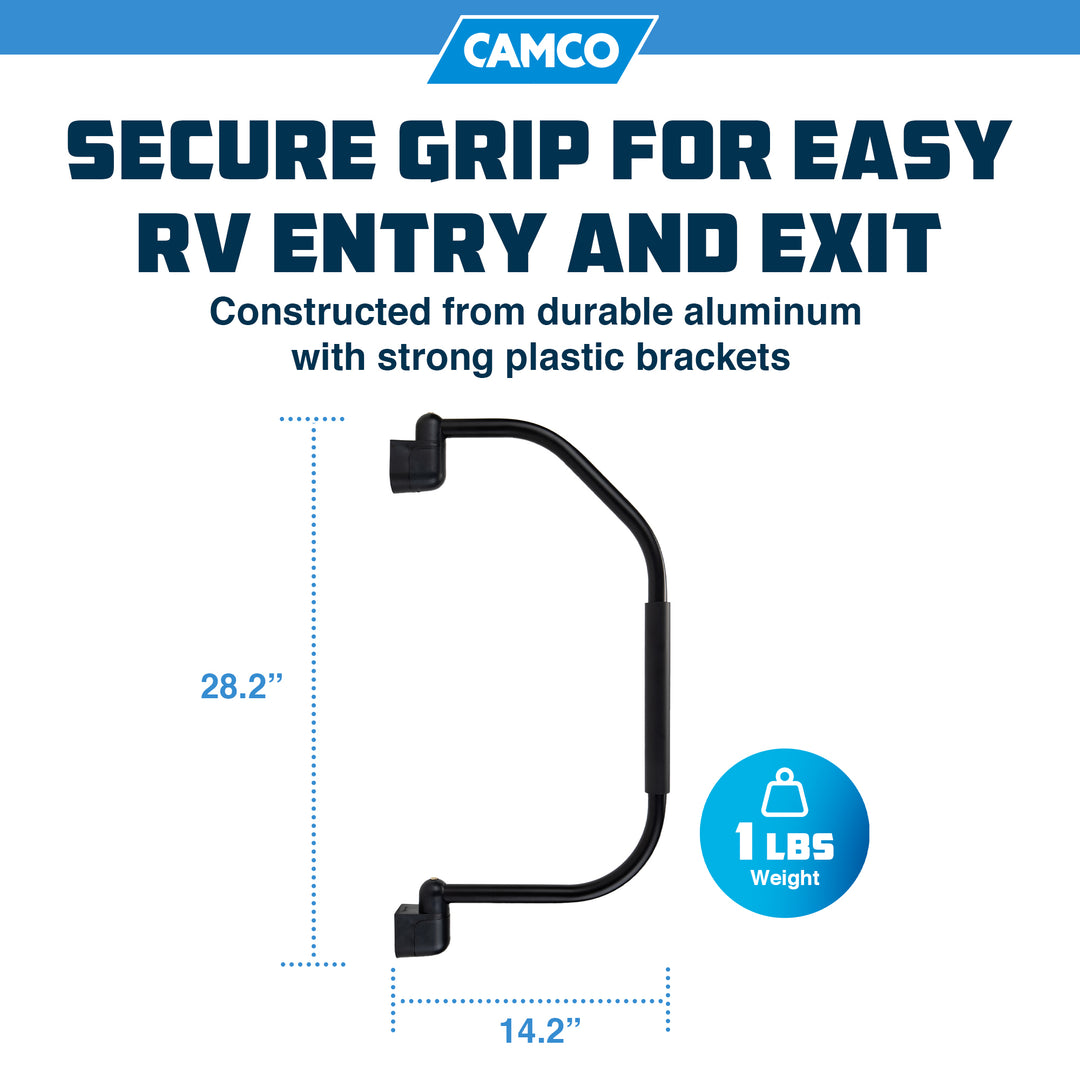 Camco Fold Away RV Grab Handle, Portable Safety Grip for RV, Black(Open Box)