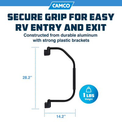 Camco Fold Away RV Grab Handle, Portable Safety Grip for RV, Black(Open Box) - VMInnovations