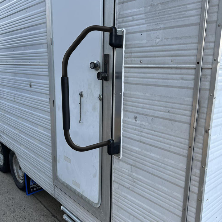 Camco Fold Away RV Grab Handle, Portable Safety Grip for RV, Black(Open Box)