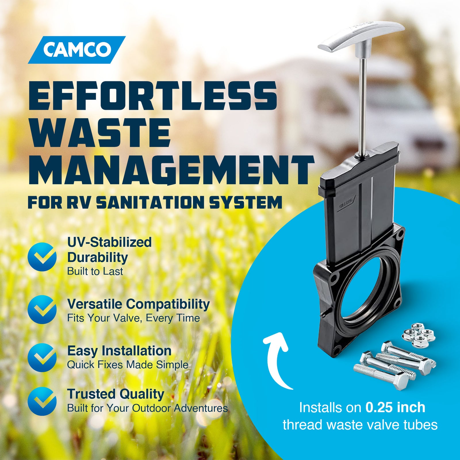 Camco 39511 3 inch Replacement Waste Valve with Metal Handle for RV Water Tanks - VMInnovations