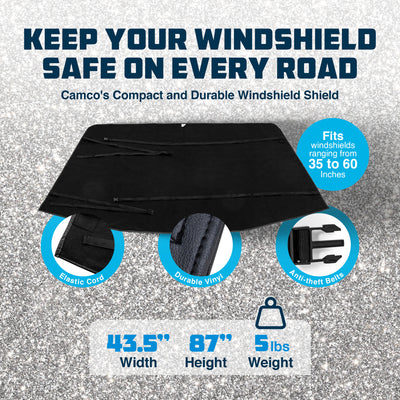 Camco Durable Compact Universal On the Go RV Tow Car Windshield Protector, Black - VMInnovations