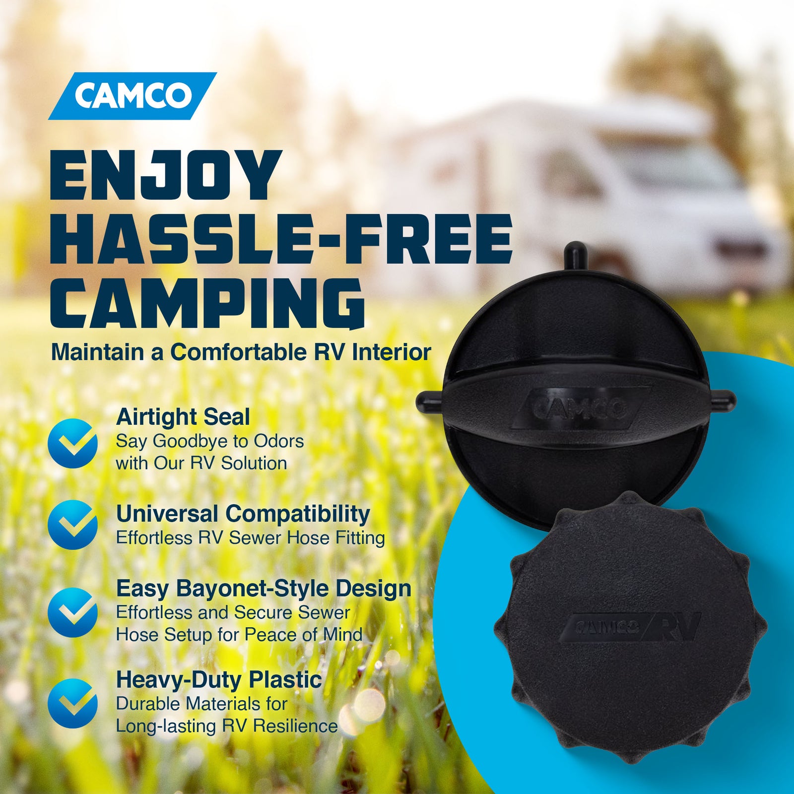 Camco 39753 Plastic RV Sewer Hose Connection Replacement Storage Caps, Black - VMInnovations