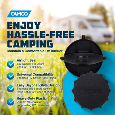 Camco 39753 Plastic RV Sewer Hose Connection Replacement Storage Caps, Black - VMInnovations