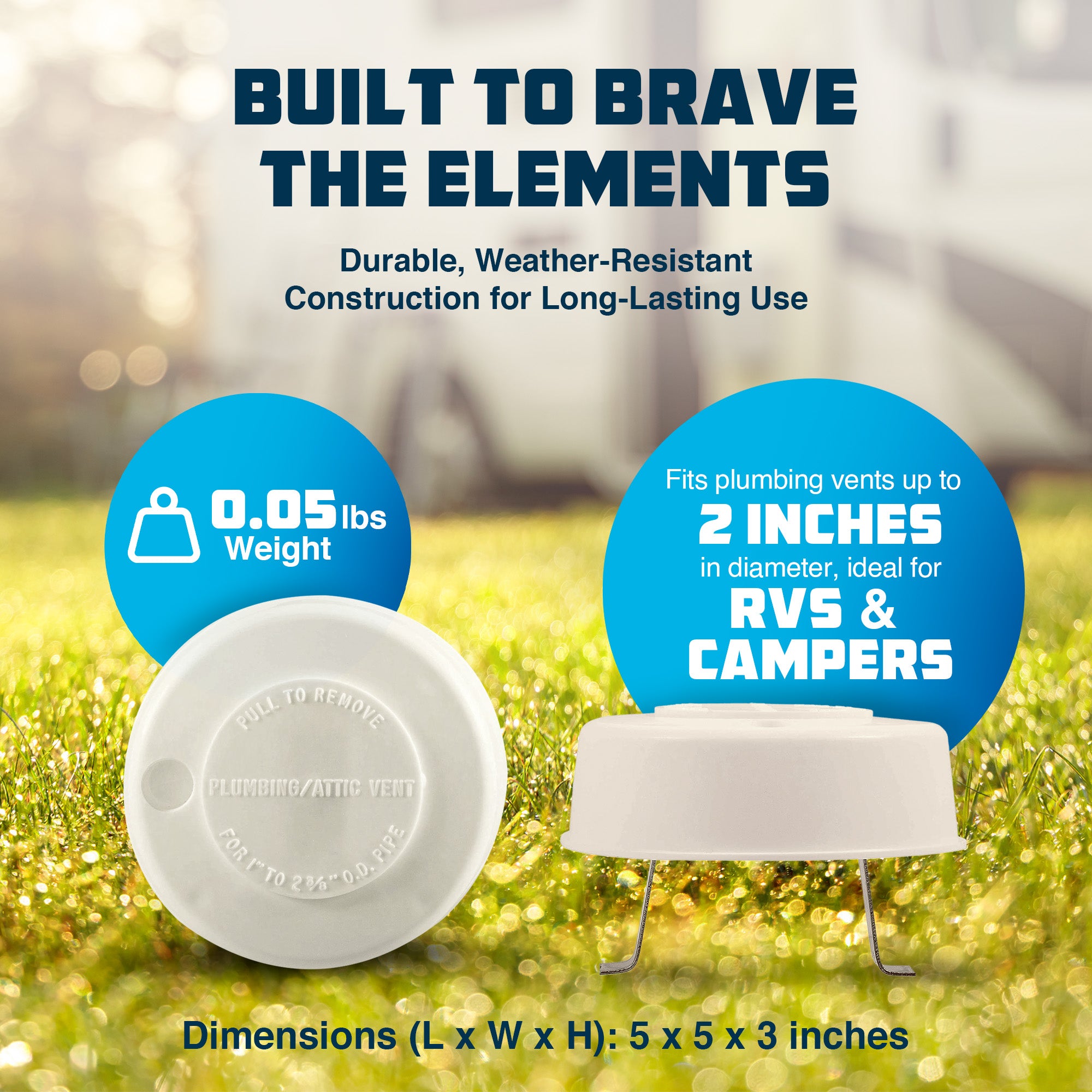 Camco Replacement All Plumbing Vent Cap w/Spring Tension Attachment, Polar White - VMInnovations