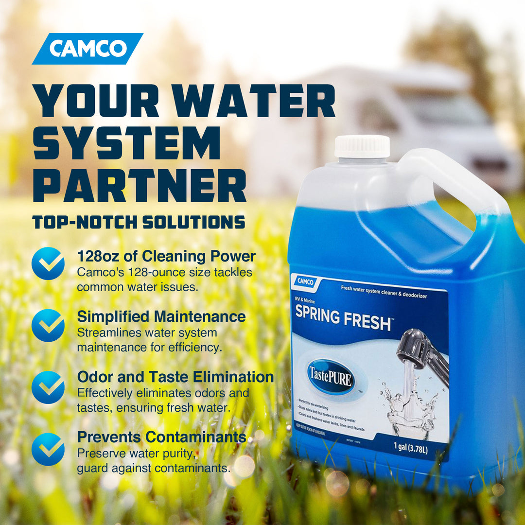 Camco 40207 TastePURE Spring Fresh 128 oz RV Water System Cleaner and Deodorizer