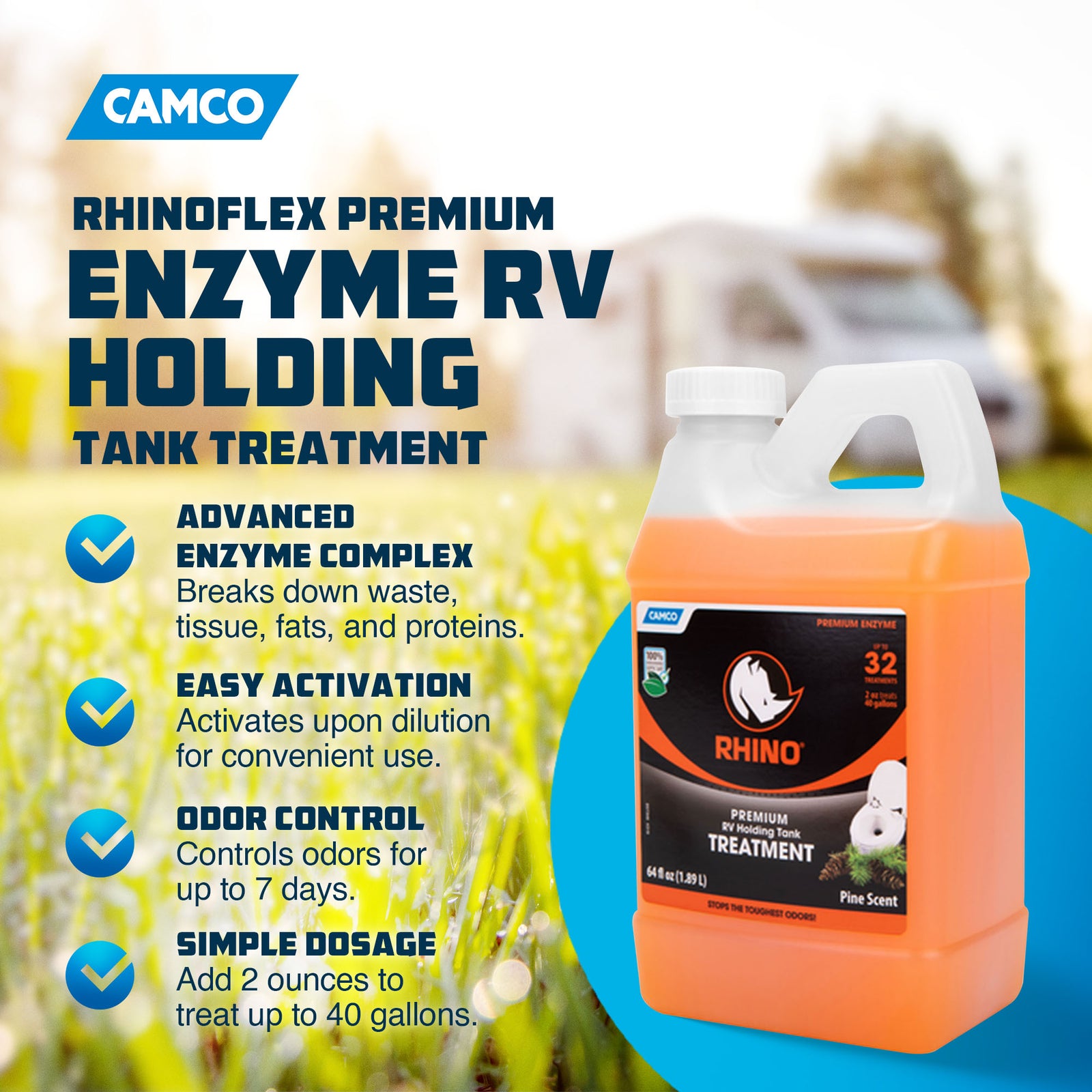 Camco RhinoFLEX 64 Ounce Enzyme RV Holding Tank Treatment for RVing and Boating - VMInnovations
