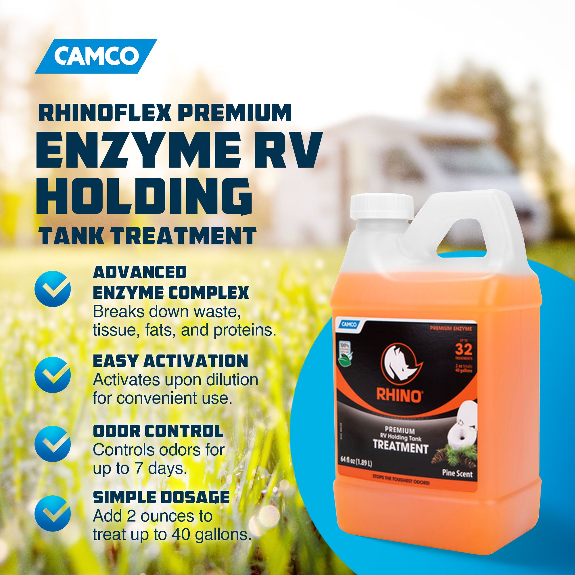Camco RhinoFLEX 64 Ounce Enzyme RV Holding Tank Treatment for RVing and Boating - VMInnovations
