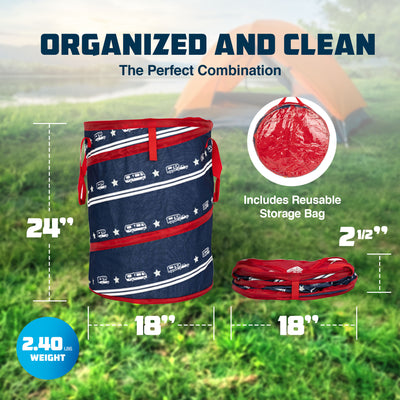 Camco Campsite Pop Up Utility Container with Liner and Zipper Close, Patriotic - VMInnovations