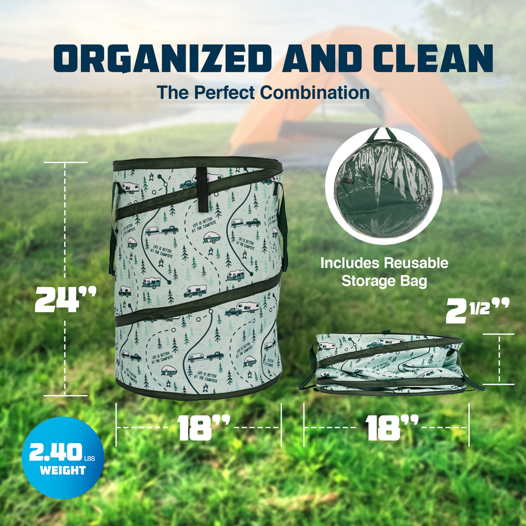 Camco Campsite Pop Up Utility Container with Liner and Zipper Close, Map Design