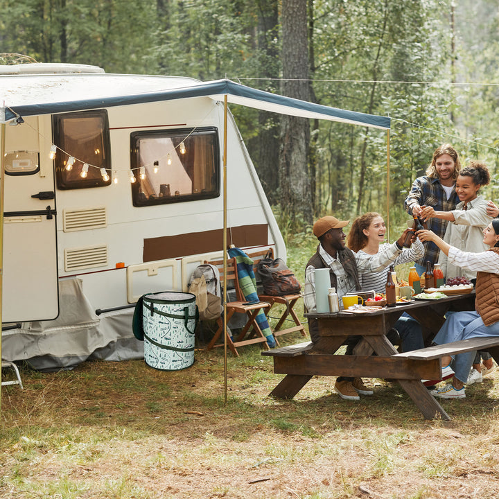 Camco Campsite Pop Up Utility Container with Liner and Zipper Close, Map Design