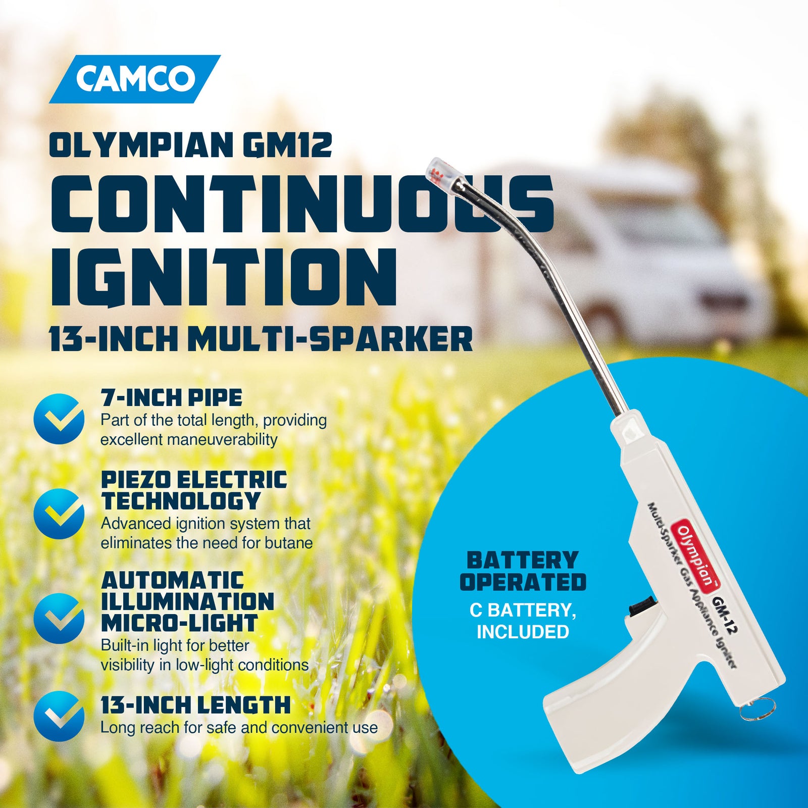 Camco GM12 Continuous Ignition 13" Multi Sparker with Curved Nozzle (Open Box) - VMInnovations