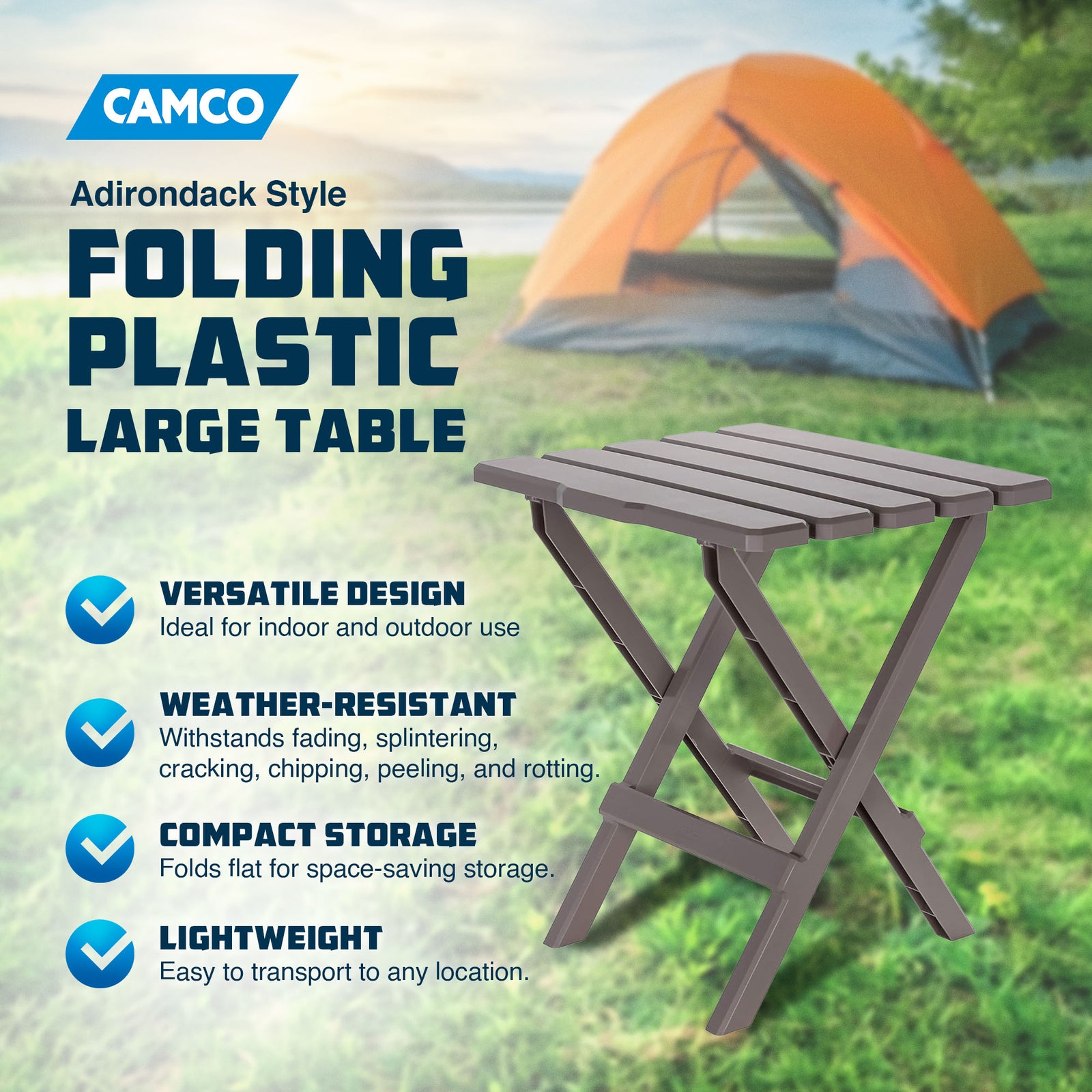 Camco Adirondack Style Folding Plastic Large Table for Indoor or Outdoor Use - VMInnovations
